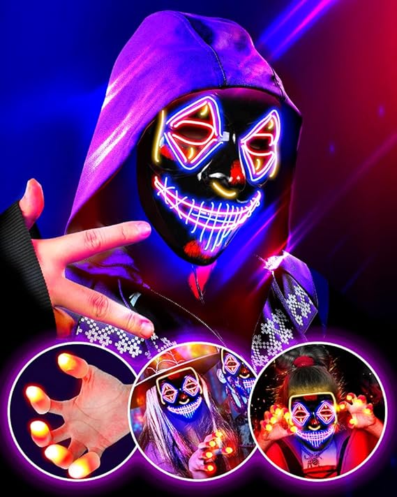 万圣节面具,led 发光面具,角色扮演,男士女士儿童面罩(蓝色)